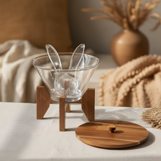 Acrylic & Wooden Bowl with Two Spoons